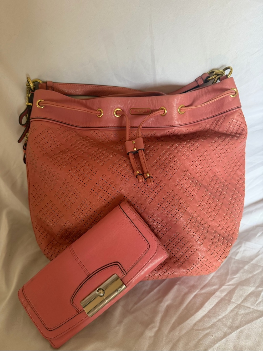 Vintage Coach Madison Marielle Leather Drawstring Bucket Bag & Slim Wallet Set